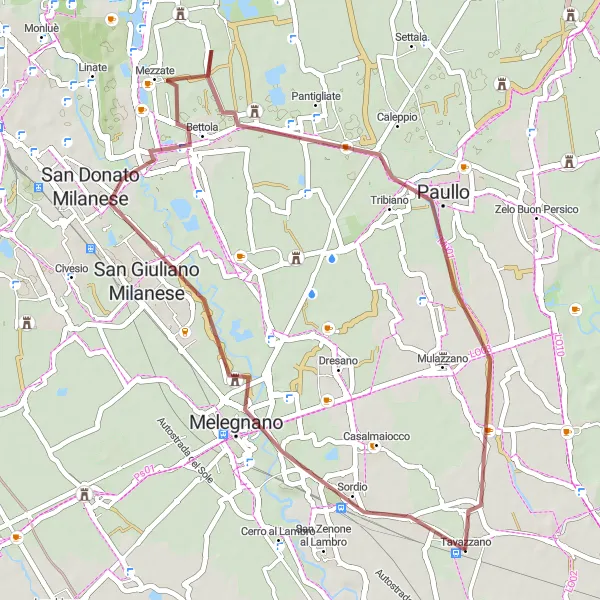 Miniatua del mapa de inspiración ciclista "Ruta de Grava a San Giuliano Milanese" en Lombardia, Italy. Generado por Tarmacs.app planificador de rutas ciclistas