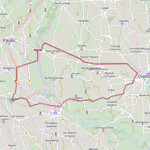 Kartminiatyr av "Grusvei sykkeltur til Quartiano og Lodi" sykkelinspirasjon i Lombardia, Italy. Generert av Tarmacs.app sykkelrutoplanlegger