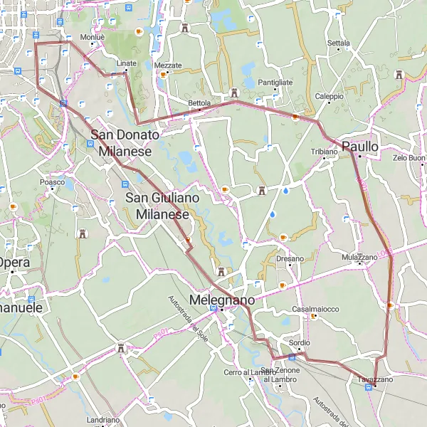 Kartminiatyr av "San Giuliano Gravel Loop" cykelinspiration i Lombardia, Italy. Genererad av Tarmacs.app cykelruttplanerare
