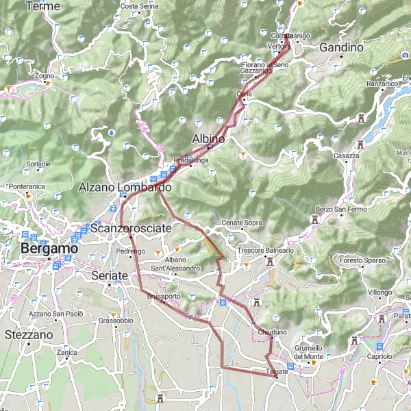Map miniature of "Exploring the Hills of Lombardia" cycling inspiration in Lombardia, Italy. Generated by Tarmacs.app cycling route planner