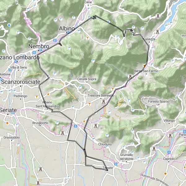 Map miniature of "The Mountain Challenge" cycling inspiration in Lombardia, Italy. Generated by Tarmacs.app cycling route planner