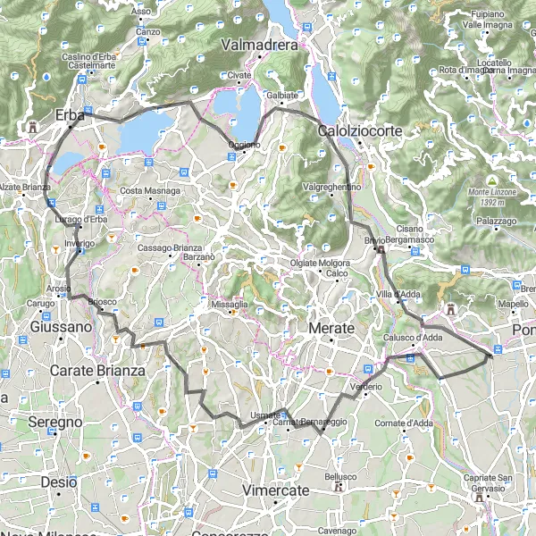 Map miniature of "The Mountain Challenge" cycling inspiration in Lombardia, Italy. Generated by Tarmacs.app cycling route planner