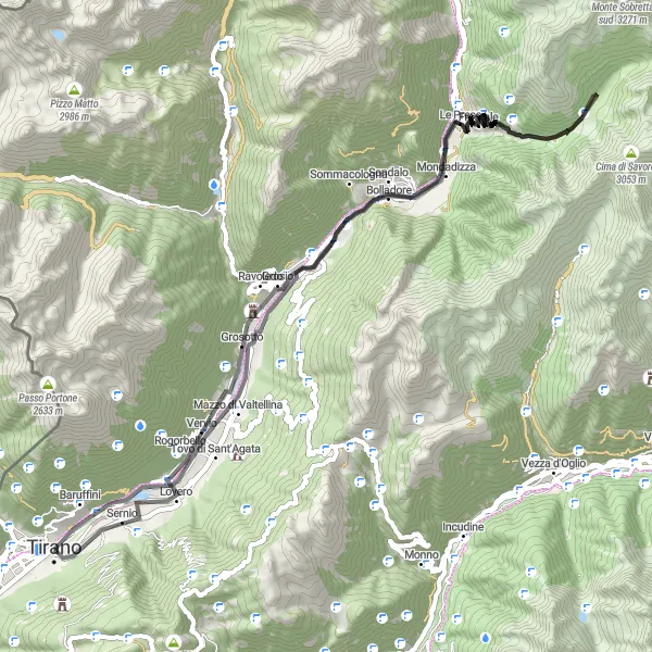 Kartminiatyr av "Tirano - Piazz" cykelinspiration i Lombardia, Italy. Genererad av Tarmacs.app cykelruttplanerare