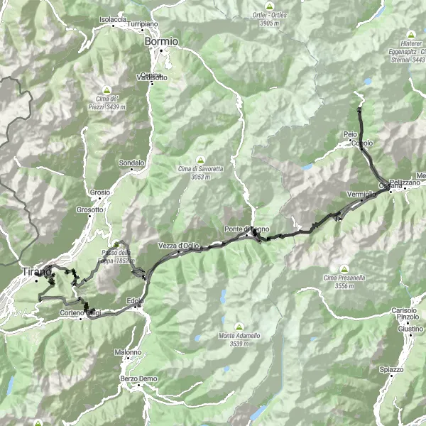 Miniature de la carte de l'inspiration cycliste "Le Tour des sommets de Lombardie" dans la Lombardia, Italy. Générée par le planificateur d'itinéraire cycliste Tarmacs.app