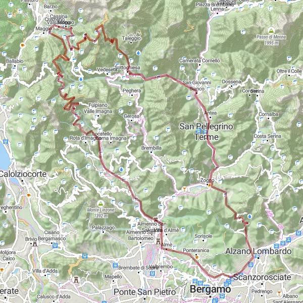 Map miniature of "Gravel Adventure in the Lombardia Mountains" cycling inspiration in Lombardia, Italy. Generated by Tarmacs.app cycling route planner