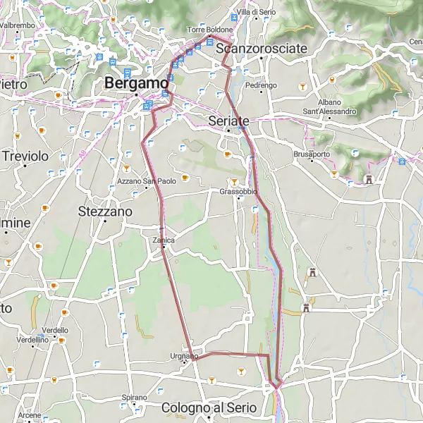 Kartminiatyr av "Avkopplande grusvägar runt Urgnano" cykelinspiration i Lombardia, Italy. Genererad av Tarmacs.app cykelruttplanerare