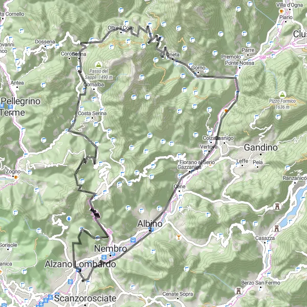 Miniatua del mapa de inspiración ciclista "Ruta de ascenso desafiante en Torre Boldone" en Lombardia, Italy. Generado por Tarmacs.app planificador de rutas ciclistas