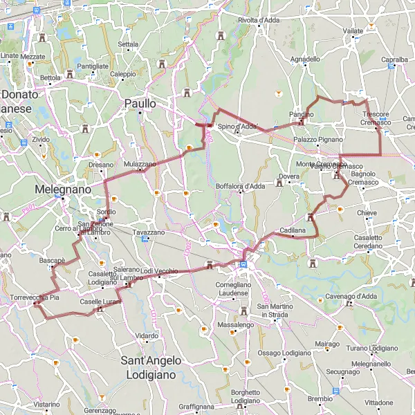 Kartminiatyr av "Gruscykling runt Torrevecchia Pia" cykelinspiration i Lombardia, Italy. Genererad av Tarmacs.app cykelruttplanerare