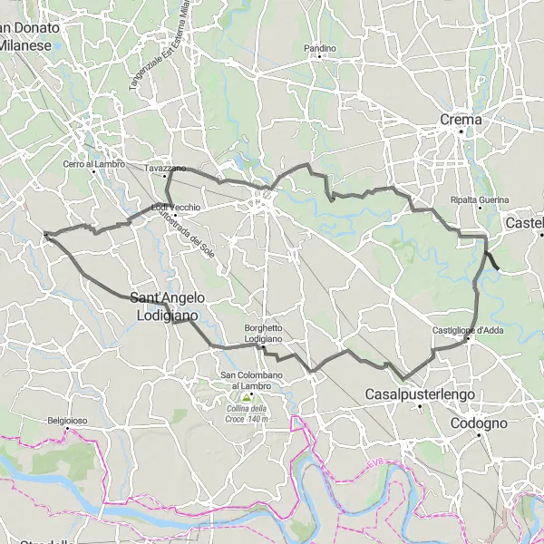 Zemljevid v pomanjšavi "Kulturna dediščina okoli Torrevecchia Pia" kolesarske inspiracije v Lombardia, Italy. Generirano z načrtovalcem kolesarskih poti Tarmacs.app