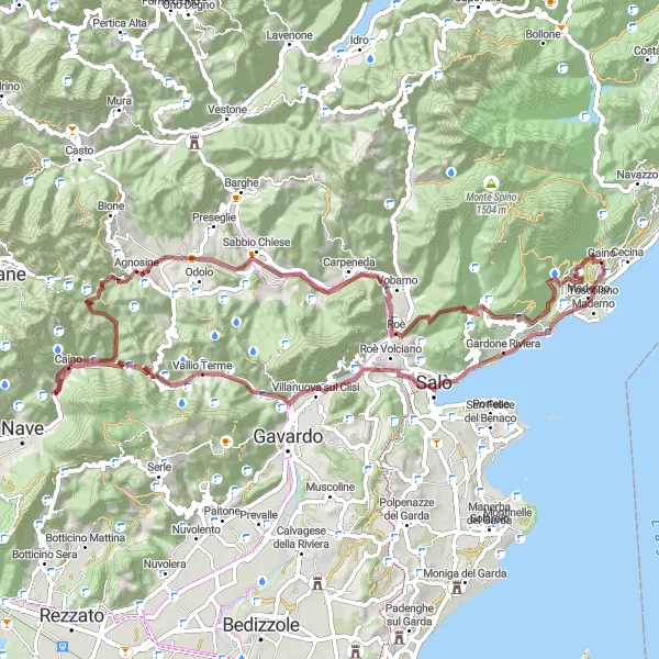 Zemljevid v pomanjšavi "Krožna kolesarska pot okoli Toscolano Maderno - Gravel" kolesarske inspiracije v Lombardia, Italy. Generirano z načrtovalcem kolesarskih poti Tarmacs.app