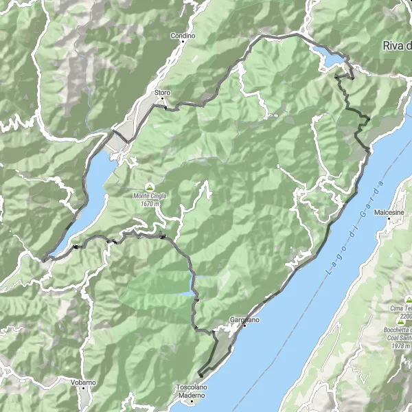 Mapa miniatúra "Výzva okolo Gardského jazera" cyklistická inšpirácia v Lombardia, Italy. Vygenerované cyklistickým plánovačom trás Tarmacs.app