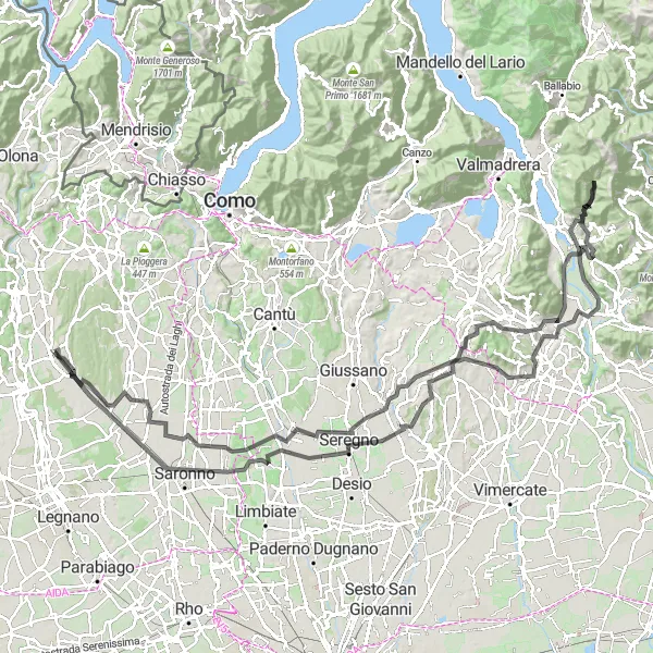 Map miniature of "Cislago to Abbiate Guazzone Road Route" cycling inspiration in Lombardia, Italy. Generated by Tarmacs.app cycling route planner