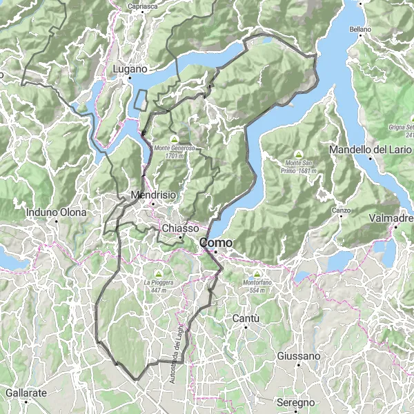 Karten-Miniaturansicht der Radinspiration "Herausfordernde Road-Tour entlang des Comer Sees" in Lombardia, Italy. Erstellt vom Tarmacs.app-Routenplaner für Radtouren