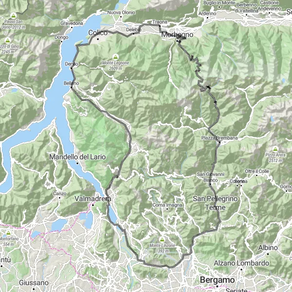 Zemljevid v pomanjšavi "Kolesarska pot okoli Traone" kolesarske inspiracije v Lombardia, Italy. Generirano z načrtovalcem kolesarskih poti Tarmacs.app