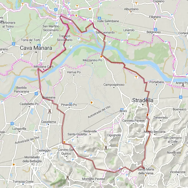 Miniature de la carte de l'inspiration cycliste "Aventure Gravel au Coeur de la Campagne" dans la Lombardia, Italy. Générée par le planificateur d'itinéraire cycliste Tarmacs.app