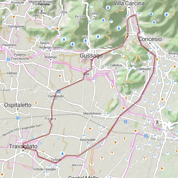 Karten-Miniaturansicht der Radinspiration "Abenteuerliche Schottertour um Travagliato" in Lombardia, Italy. Erstellt vom Tarmacs.app-Routenplaner für Radtouren