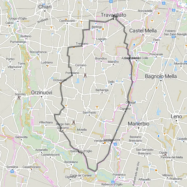 Miniaturní mapa "Okruh okolo Verolanuovy" inspirace pro cyklisty v oblasti Lombardia, Italy. Vytvořeno pomocí plánovače tras Tarmacs.app