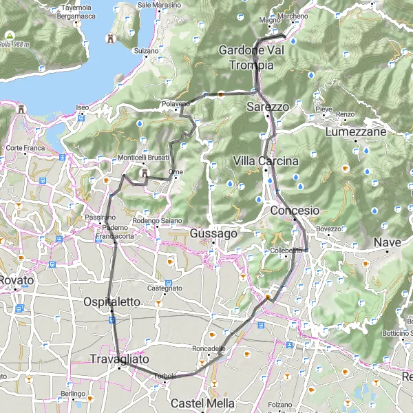 Miniatuurkaart van de fietsinspiratie "Sella's adembenemende route naar Travagliato" in Lombardia, Italy. Gemaakt door de Tarmacs.app fietsrouteplanner