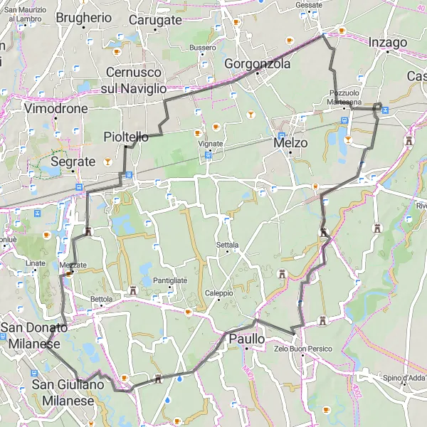 Miniatura mapy "Trasa Road dookoła Trecella" - trasy rowerowej w Lombardia, Italy. Wygenerowane przez planer tras rowerowych Tarmacs.app