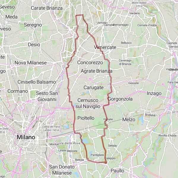 Map miniature of "Discovering Peregallo on Gravel" cycling inspiration in Lombardia, Italy. Generated by Tarmacs.app cycling route planner