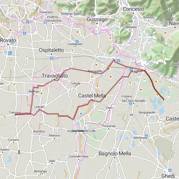 Miniatura della mappa di ispirazione al ciclismo "Giro in bicicletta tra Trenzano e Travagliato" nella regione di Lombardia, Italy. Generata da Tarmacs.app, pianificatore di rotte ciclistiche