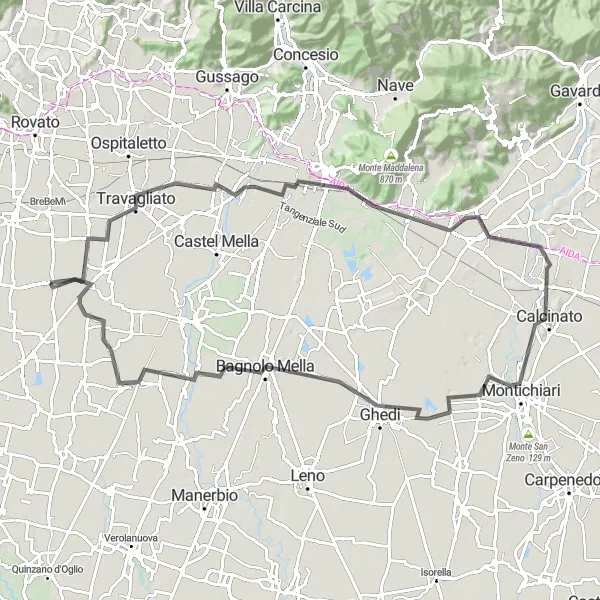 Miniatura della mappa di ispirazione al ciclismo "Ciclovia Monti di Brescia" nella regione di Lombardia, Italy. Generata da Tarmacs.app, pianificatore di rotte ciclistiche