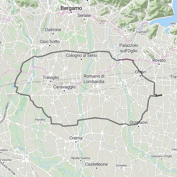 Mapa miniatúra "Cyklotúra cez Lombardské dedinky" cyklistická inšpirácia v Lombardia, Italy. Vygenerované cyklistickým plánovačom trás Tarmacs.app