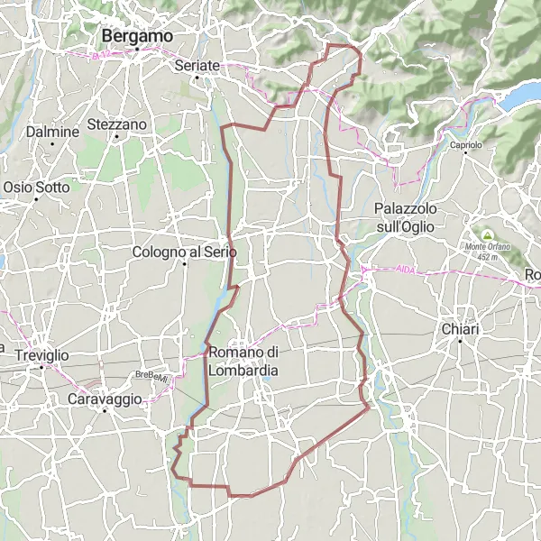 Miniatura della mappa di ispirazione al ciclismo "Avventura gravel tra Trescore Balneario e Costa di Mezzate" nella regione di Lombardia, Italy. Generata da Tarmacs.app, pianificatore di rotte ciclistiche