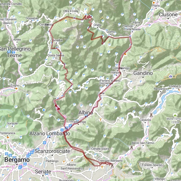 Miniatua del mapa de inspiración ciclista "Ruta de Grava por las Montañas de Lombardia" en Lombardia, Italy. Generado por Tarmacs.app planificador de rutas ciclistas