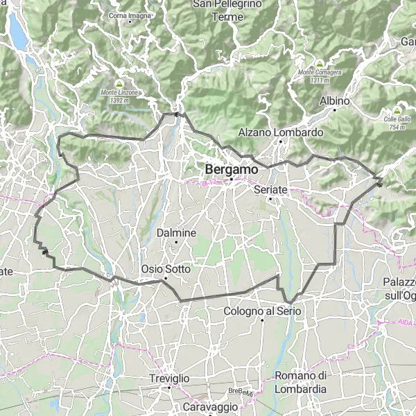 Karten-Miniaturansicht der Radinspiration "Radtour durch Gorlago und Villa d'Adda" in Lombardia, Italy. Erstellt vom Tarmacs.app-Routenplaner für Radtouren