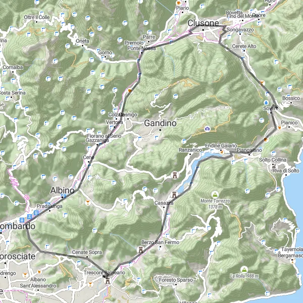 Kartminiatyr av "Äventyrlig Cykeltur nära Trescore Balneario" cykelinspiration i Lombardia, Italy. Genererad av Tarmacs.app cykelruttplanerare