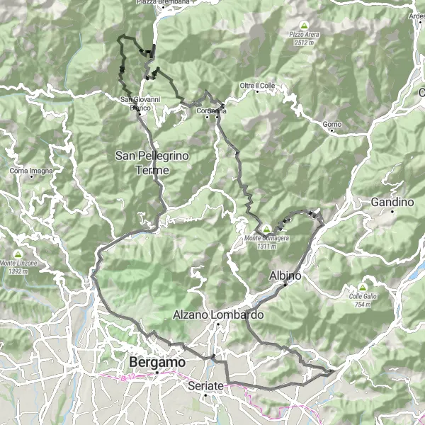 Karten-Miniaturansicht der Radinspiration "Von Trescore Balneario zum Monte Cedrina" in Lombardia, Italy. Erstellt vom Tarmacs.app-Routenplaner für Radtouren