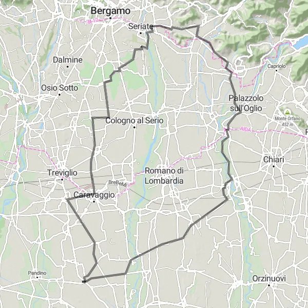 Miniaturní mapa "Okruh kolem Trescore Cremasco" inspirace pro cyklisty v oblasti Lombardia, Italy. Vytvořeno pomocí plánovače tras Tarmacs.app