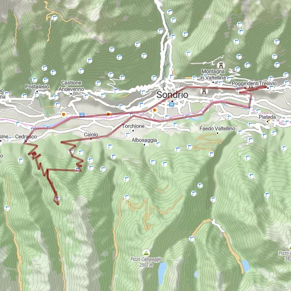 Karttaminiaatyyri "Gravel Adventure in Valtellina" pyöräilyinspiraatiosta alueella Lombardia, Italy. Luotu Tarmacs.app pyöräilyreittisuunnittelijalla