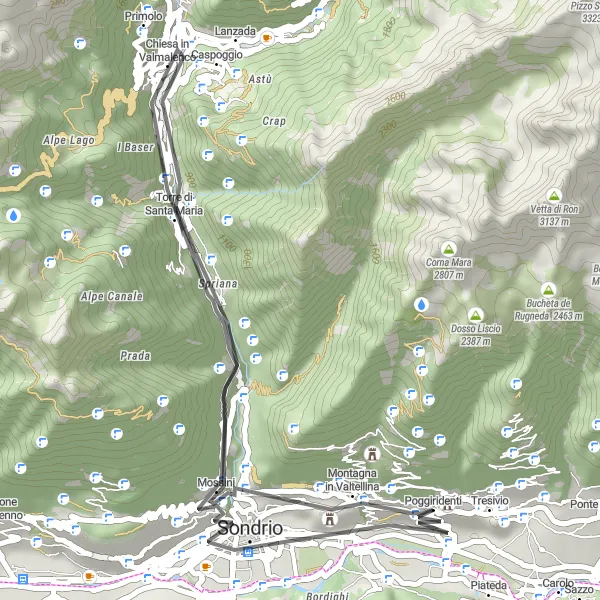 Miniature de la carte de l'inspiration cycliste "Exploration de Sondrio et ses environs" dans la Lombardia, Italy. Générée par le planificateur d'itinéraire cycliste Tarmacs.app