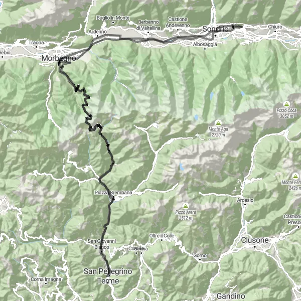 Kartminiatyr av "Vakker klatretur rundt Valtellina-dalen" sykkelinspirasjon i Lombardia, Italy. Generert av Tarmacs.app sykkelrutoplanlegger