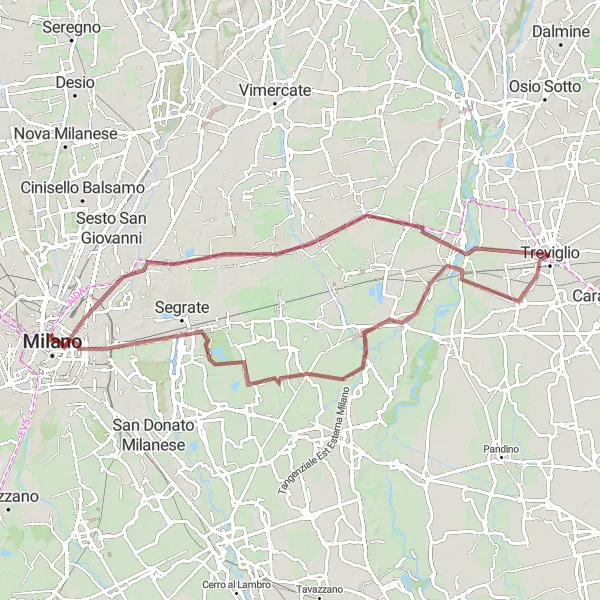 Miniatua del mapa de inspiración ciclista "Ruta de ciclismo de grava desde Treviglio" en Lombardia, Italy. Generado por Tarmacs.app planificador de rutas ciclistas
