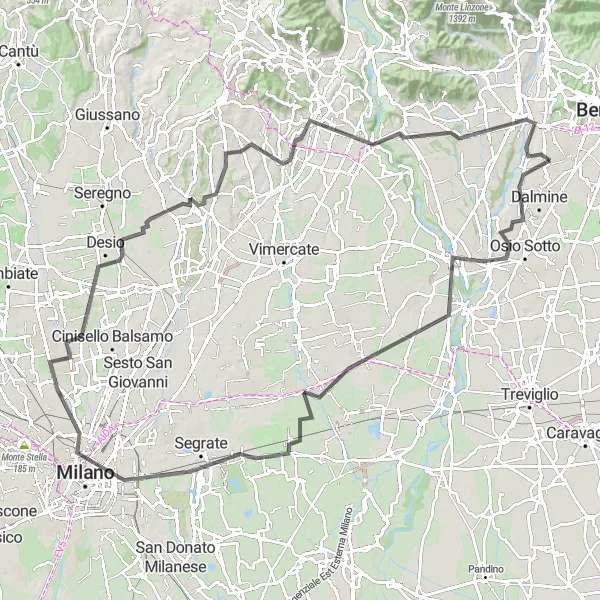 Mapa miniatúra "Road klasika okolo Treviolo" cyklistická inšpirácia v Lombardia, Italy. Vygenerované cyklistickým plánovačom trás Tarmacs.app