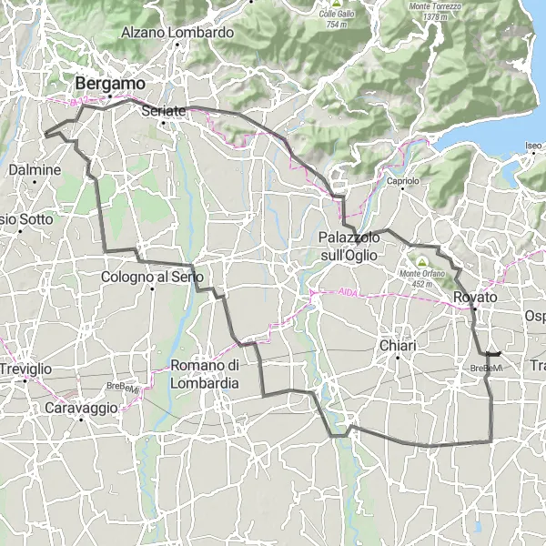 Mapa miniatúra "Okruh cez Lombardu" cyklistická inšpirácia v Lombardia, Italy. Vygenerované cyklistickým plánovačom trás Tarmacs.app