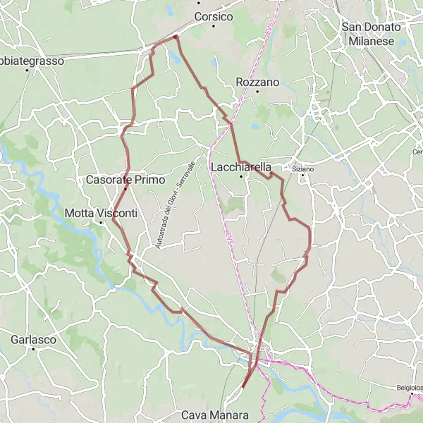 Miniaturní mapa "Gravel Kolem Pávii a Trezzano sul Naviglio" inspirace pro cyklisty v oblasti Lombardia, Italy. Vytvořeno pomocí plánovače tras Tarmacs.app