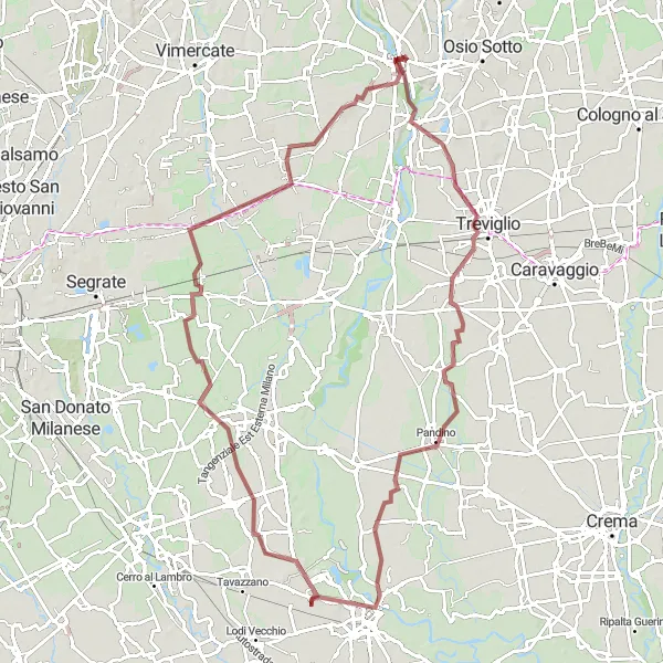 Map miniature of "From Trezzo sull'Adda to Gorgonzola" cycling inspiration in Lombardia, Italy. Generated by Tarmacs.app cycling route planner