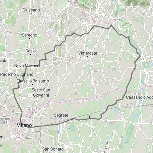 Karttaminiaatyyri "Melzo-Milan Loop" pyöräilyinspiraatiosta alueella Lombardia, Italy. Luotu Tarmacs.app pyöräilyreittisuunnittelijalla