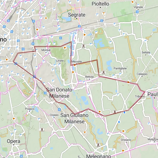 Miniatura mapy "Szlak do San Giuliano Milanese i z powrotem" - trasy rowerowej w Lombardia, Italy. Wygenerowane przez planer tras rowerowych Tarmacs.app