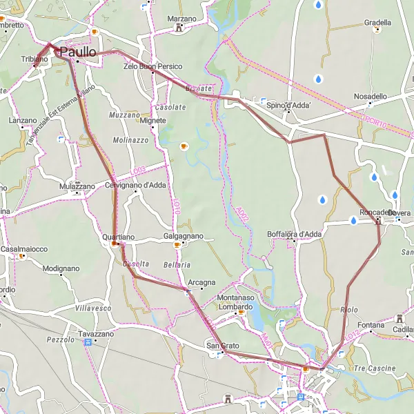 Zemljevid v pomanjšavi "Gravel pot okoli Tribiana" kolesarske inspiracije v Lombardia, Italy. Generirano z načrtovalcem kolesarskih poti Tarmacs.app