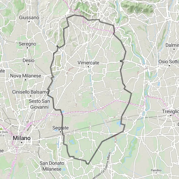 Miniature de la carte de l'inspiration cycliste "Randonnée à travers les Collines Lombardes" dans la Lombardia, Italy. Générée par le planificateur d'itinéraire cycliste Tarmacs.app