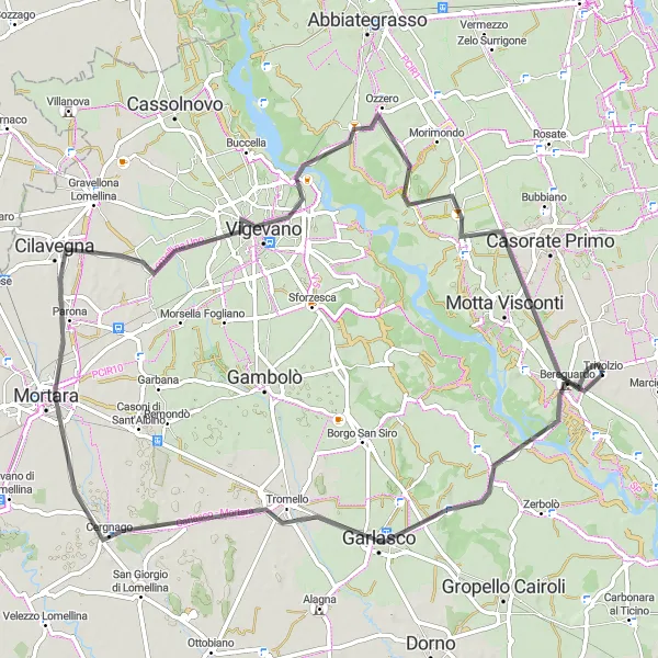 Karten-Miniaturansicht der Radinspiration "Radtour durch Garlasco und Mortara" in Lombardia, Italy. Erstellt vom Tarmacs.app-Routenplaner für Radtouren