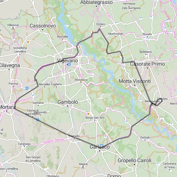 Miniatura mapy "Trasa Szosowa Garlasco-Casoni di Sant'Albino-Vigevano-Bereguardo" - trasy rowerowej w Lombardia, Italy. Wygenerowane przez planer tras rowerowych Tarmacs.app
