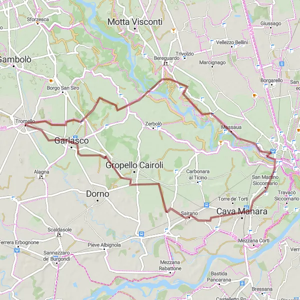 Map miniature of "The Gravel Delight" cycling inspiration in Lombardia, Italy. Generated by Tarmacs.app cycling route planner