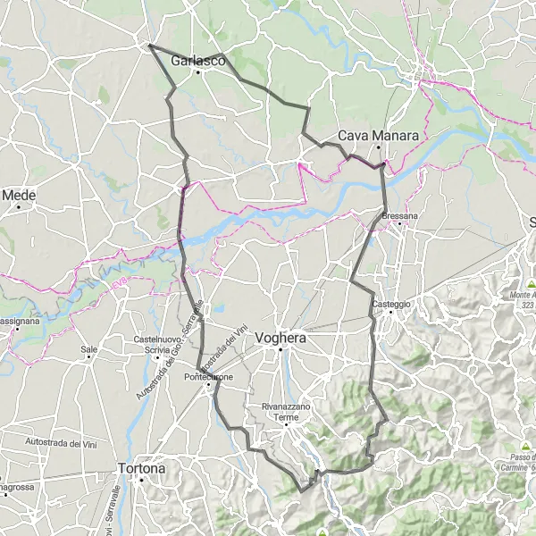 Kartminiatyr av "Lungavilla til Passo Crocetta Loop" sykkelinspirasjon i Lombardia, Italy. Generert av Tarmacs.app sykkelrutoplanlegger