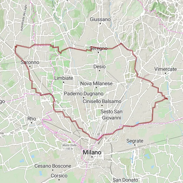 Miniaturekort af cykelinspirationen "Lang grusvejscykelrute rundt om Lombardia" i Lombardia, Italy. Genereret af Tarmacs.app cykelruteplanlægger